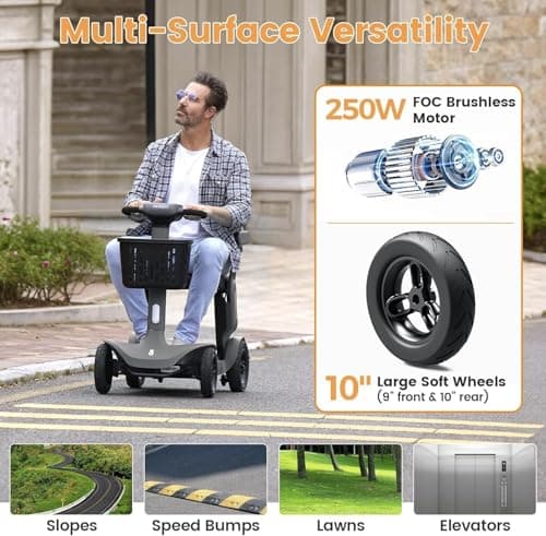 Paiseec S3 Foldable Mobility Scooter for Adults, Seniors - 25 Miles Range, 6 mph, Lightweight Mobility Scooter for Travel, Improved Safety, Large Wheels for Outdoor, LED Headlight, Basket - Thumbnail 5