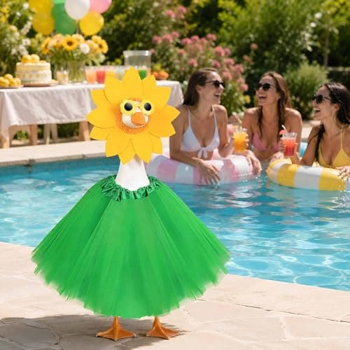 yuboo Summer Porch Goose Outfit, Sunflower Costume Goose Outfit Clothes Headpiece, Glasses, Tutu Skirt for 23in Lawn Garden Yard Porch Goose Outdoor Statues Decor - Thumbnail 4
