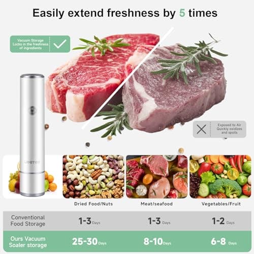 JEETEE Compact Vacuum Sealer for Food, 60KPa Strong Suction Handheld Portable Sealer with 35 Reusable BPA-Free Bags, USB Rechargeable Machine for Fridge, Kitchen, RV, Camping and Sous Vide, White - Thumbnail 2