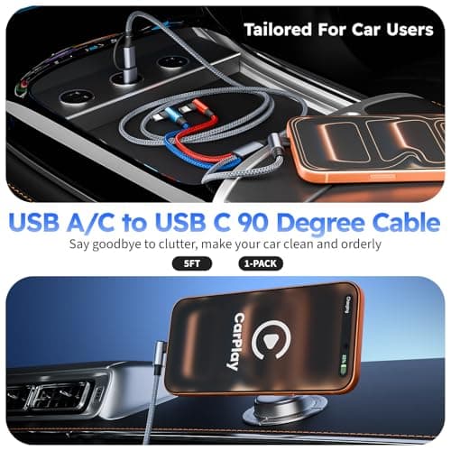 MPATIBY USB A/C to USB C Right Angle Cable, 90 Degree Type-C Braided Charging Cord 5FT, 3 in 2 USB C Charging Cable,Universal Phone Charger Cord with 3 Type-C Port for iPhone17/16 Android Phones Pad - Thumbnail 6