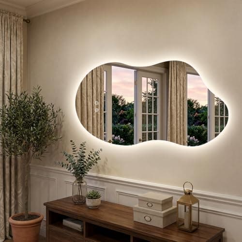 potijo Irregular Backlit Mirror with Lights 20"x36" Asymmetrical Cloud Mirror Led Bathroom Vanity Mirror for Wall Abstract (Horizontal/Vertical) - Thumbnail 3