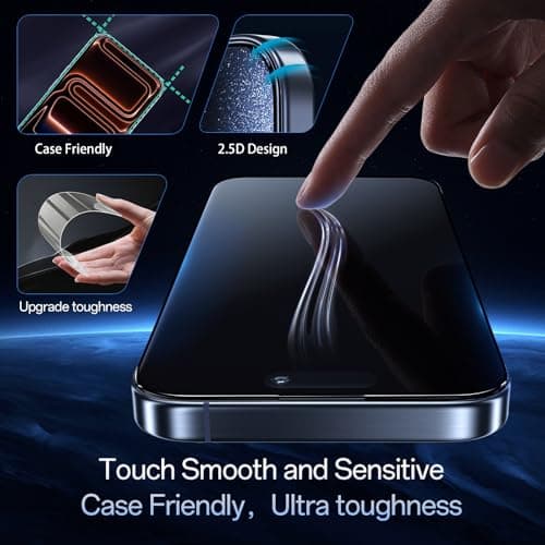 JESOHO Screen Protector for iPhone 17 Pro(6.3 inches) Blue Light Blocking,Anti Reflective Shatterproof HD Tempered Glass with Easy Installation Tray,Touch Sensitive,9H,2 Pack - Thumbnail 6