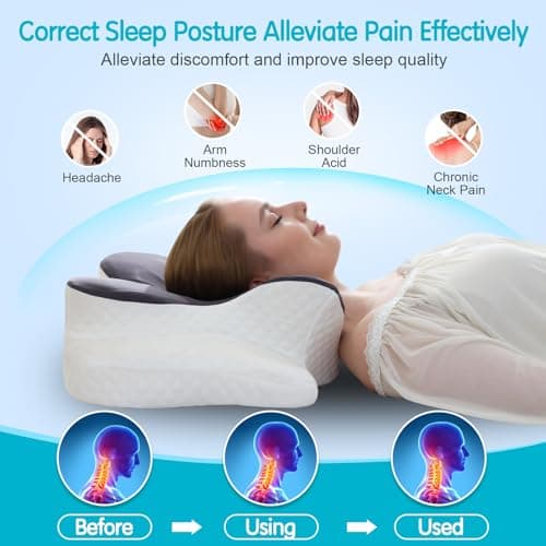 Cervical Pillow for Neck Pain Relief, Contour Memory Foam Pillows, Adjustable Orthopedic Pillow with Cooling Pillowcase for Side, Back, Stomach Sleepers, Ergonomic Neck and Shoulder Support - Thumbnail 2
