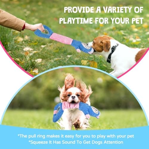 Uadonile Dog Squeaky Toys, Sheep Crinkle Plush Stuffing Dog Toys for Puppy Teething，Tug of War Dogs Toy to Keep Them Busy for Small, Medium and Large Dogs (Blue) - Thumbnail 5