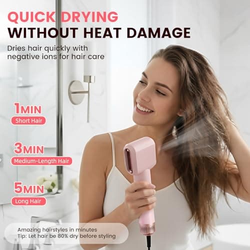 Hupifaz 6-in-1 Multi Hair Styler with Auto Wrap Curlers, Low-Speed Negative Ionic Hair Drying Tools, Professional Blow Dryer Brush & Air Styler, for Curling Volumizing Straightening Styling (Pink) - Thumbnail 4