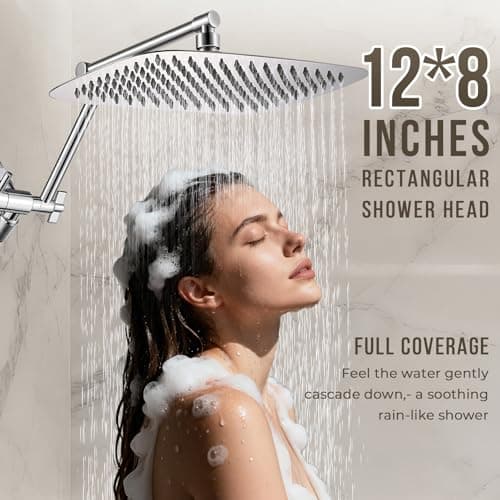 G-Promise All Metal 12 Inches Rain Shower Head with Handheld Spray Combo Build-in Power Wash Mode, Ideal for Modern Bathroom Upgrade (1.8 GPM) - Thumbnail 2