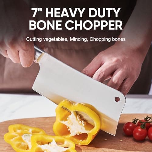 Topfeel Butcher Knife Meat Cleaver Set 3Pcs-7" Heavy Duty Bone Chopper& 7" Santoku Knife& 5" Utility Knife, German Stainless Steel Chef Knives Set for Kitchen Home Gift - Thumbnail 2