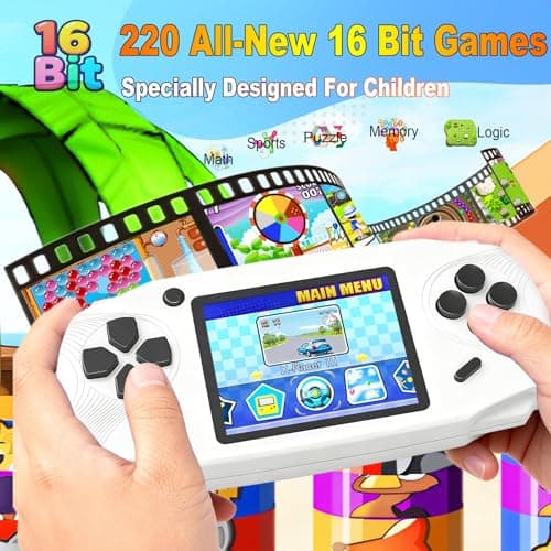 Beijue 16 Bit Handheld Games for Kids Preloaded 220 Retro Video Games with 3.0'' Large Screen Portable Rechargeable Electronic Gaming Player Toy Gifts for Boys Girls (White) - Thumbnail 2