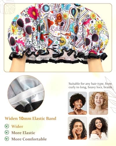 mikimini Shower Cap for Women Reusable Waterproof, Extra Large Hair Cap for Shower with Double Layers, Stylish Vibrant Designed Shower Bonnet for Long Thick Hair - Thumbnail 5