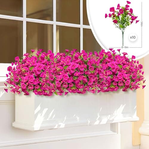 ICX 10pc Artificial Morning Glory Flowers for Outdoors,Silk Fake Flowers UV Resistant, Spring Flowers Artificial for Decoration,Outdoor Fake Plants for Door Porch Patio Planter Yard (Fuchsia - Thumbnail 2
