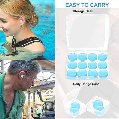 Ear Plugs for Sleeping, 16 Moldable Noise Cancelling Silicone Earplugs for Swimming, Snoring, Sleep and Studying, Blue - Thumbnail 6