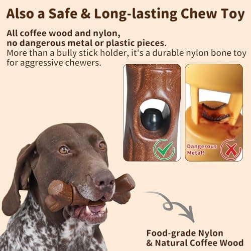 JoyBruko Bully Stick Holder for Dogs - for Aggressive Chewers Treat Chew Holder, Heavy Duty Yak Chew Toy Nylon Bone, Prevent Choking Safety Device for Small Medium Large Dogs, No More Swallowed Ends - Thumbnail 4