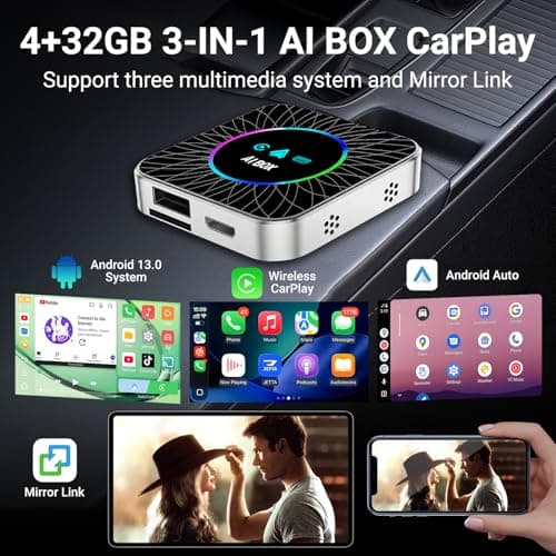AI Box Carplay, 4+32GB Car Video Box for Netflix/YouTube/TikTok/TF Card & HDMI Output Streaming Magic AI Box Wireless CarPlay Adapter with Ambient Light, Fits for OEM Wired Car Play Cars - Thumbnail 3