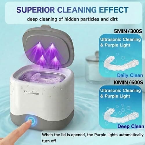 Ultrasonic Cleaner Machine 45KHz, Jewelry and Denture Cleaner for Retainers, Earring, Diamond Ring,Coin - 230ml Stainless Steel Tank with Light and Timer - Thumbnail 4
