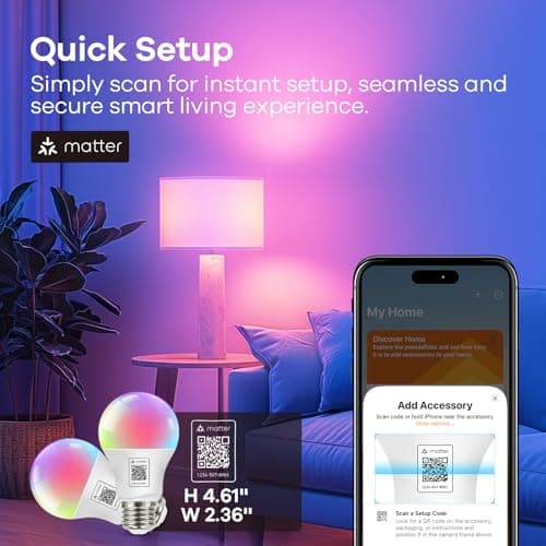 OREiN Matter Smart Light Bulb, 1100 Lumens 75W Equivalent Smart Light Bulbs, Color Changing Light Bulbs Work with Apple Home, Alexa, Google Home, SmartThings, A19 Smart Bulbs 2.4Ghz WiFi, 2Pack - Thumbnail 4