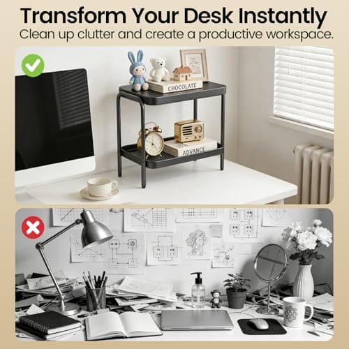 NobleForm 2 in 1 Desktop & Floor End Table with Storage Shelves, Compact 2-Tier Side Table for Office Desk Organization, Bedside Nightstand, Small Space Nightstand for Living Room, Bedroom, Office - Thumbnail 3