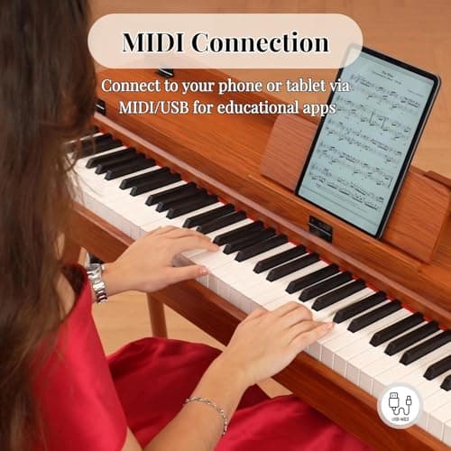 PLYOR 88 Key Digital Piano Keyboard with Stand & 3 Pedals, Full Weighted Keyboard Electric Piano for Beginners, Hammer-Action Home Digital Piano with Desk Mode, Headphone Jack, USB-MIDI, Brown - Thumbnail 3