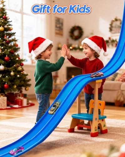 15 Ft Flexible Car Tracks for Kids Age 3 Up, Race Track with 6 Toy Cars, Flex Track Compatible Diecast 1/64 Cars with Suction Cups, Birthday for Boys (Blue) - Thumbnail 4