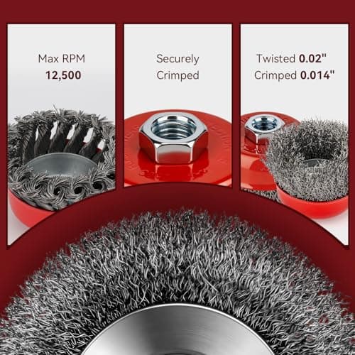 GRENTOOL Wire Wheel Brush for Angle Grinder 12Pack Set, Fit for 4-1/2" Angle Grinder, Heavy Duty Carbon Steel, 5/8"-11 Threaded Arbor, Knot Crimped Wheels Cup Brush for Rust Removal Polishing - Thumbnail 5
