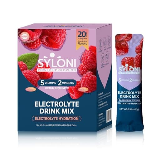 Syloni Electrolytes Powder Packets, Raspberry(0.36 oz*20 Sticks), Sugar Free Hydration Packets Electrolyte Drink Mix with 7 Vitamins and Electrolytes, Keto Friendly, Vegan, Gluten Free - Image 1