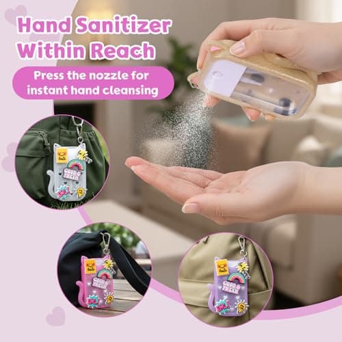 FunisFun Glitter Silicone Holder Case Compatible with Hand Sanitizer Spray 1 Fl. OZ., Adorable Cat-Shaped Keychain with 6 Charms (White) - Thumbnail 6