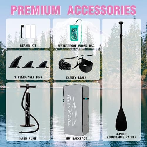 FEATH-R-LITE Inflatable Paddle Board Stand Up Paddleboards for Adults SUP with Premium Accessories Pump, Adjustable Paddle, Leash, Three Fins, Backpack (Blush Moose) - Thumbnail 5