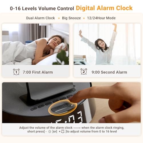 Alarm Clock with Wireless Charging Station, Clock for Bedroom with Dimmable Night Light Bluetooth Speaker, Wireless Charger Dock Station for iPhone 17 16 15 14 13 12 Pro Max, Apple Watch, AirPods Pro - Thumbnail 5