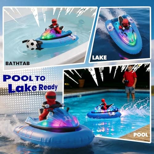 BuxxyBud Remote Control Boat for Pool with Inflatable Bumper Rechargeable Battery 700mah，Light Up & Water Spray RC Boat for Kids 8-12 Years Summer Water Toy Blue - Thumbnail 4