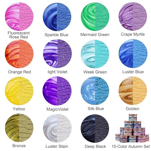MTBJZJ Mica Powder for Resin, 15 Colors - 20g/Bottle of Epoxy Resin Color Pigment,for Candle Dye, Lip Gloss Pigment, Soap Making, Slime Colorant, Paint, Bath Bombs,Nail Polish and Eye Shadow - Thumbnail 2