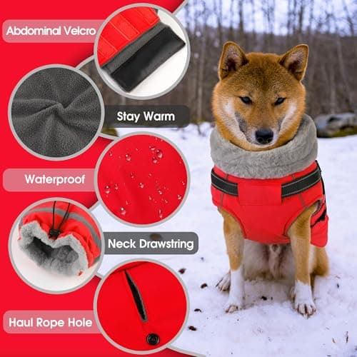 PETDSH Dog Coat Large, Built-in Harness Dog Jacket with Warm Fleece Lining, Waterproof Reflective Dogs Winter Coat, Pet Coats with Pocket and Trash Bags (Red, XX-Large) - Thumbnail 6