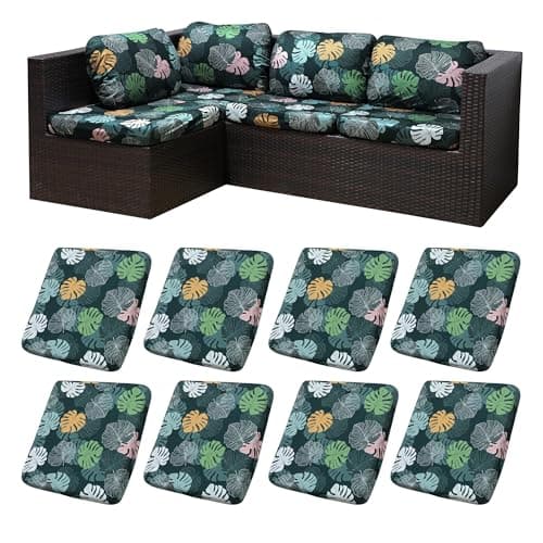 MRGSDL 8Pcs Patio Cushion Covers,Outdoor Cushions Covers,Stretch Cushion Covers Replacement, Washable and Reusable Furniture Protectors(Green Charm)