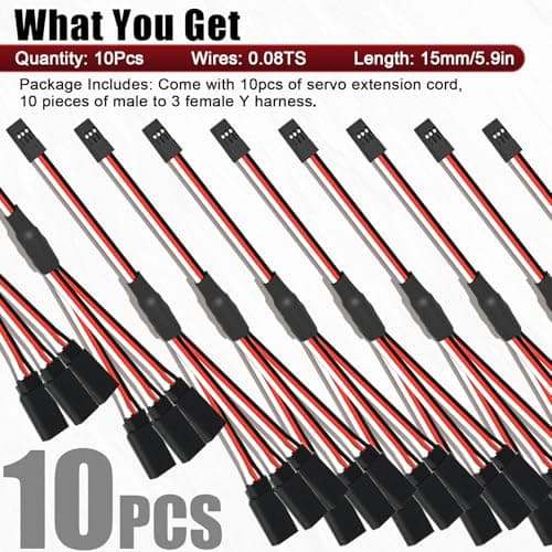 10-Pack 150mm Servo Extension Cable Y Connector 3 Pin Plug Splitters Rc Connector for Jr Futaba Jst Rc Car Quadcopter Airplane (Male to 3 Female Y Harness) - Thumbnail 2