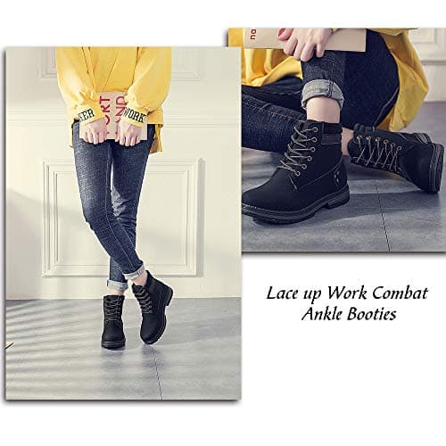 Athlefit Women's Lace-Up Work Hiking Combat Ankle Boots Black Size 7 - Thumbnail 3