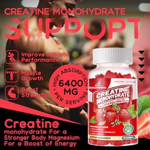 Creatine Monohydrate Gummies Complex for Men & Women -Advanced Formula W/L-Taurine + Vitamin B12, Sugar Free Chewable Supplement,90 Strawberry Gummies - Thumbnail 5