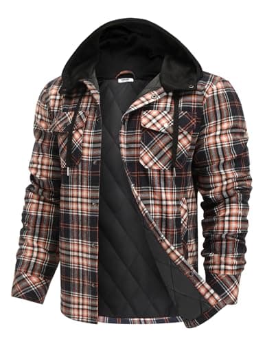 COOFANDY Flannel Jacket Men Plaid Shirt Jackets Hooded Lined Shacket Quilted Cotton Button Down Fall Coat XL - Image 1