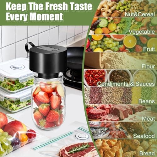 GURITHE Mason Jar Vacuum Sealer: Portable Electric Jar Vacuum Sealer Kit - Regular Mouth and Wide Mouth Jars - Fully Automated Rechargeable Black - Thumbnail 6