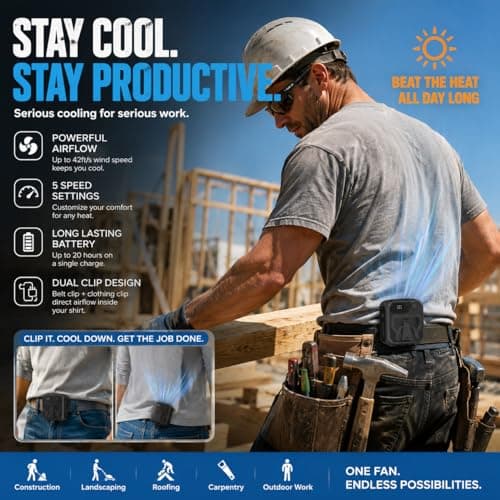 SEAINGO Portable Waist Fan Rechargeable – 10000mAh, 42 ft/s Max, 5 Speeds 16000RPM, Personal Cooling Wearable Clip Body Belt Shirt Fans, Hanging Neck Fan with Light for Camping Travel Outdoor Indoor - Thumbnail 2