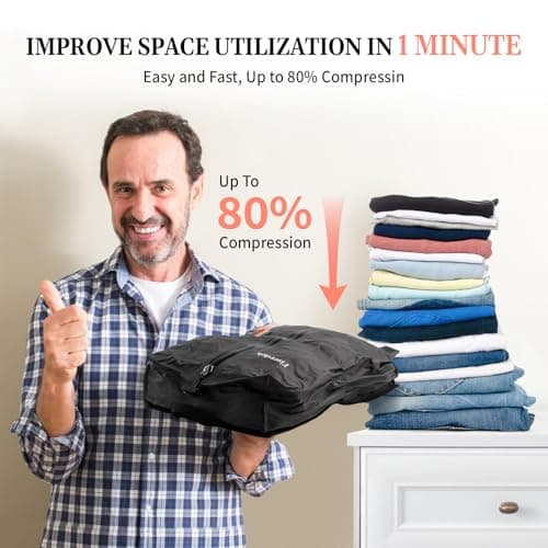 Vacuum Compression Bags for Travel with Electric Pump, Space Saver Vacuum Seal Bags for Clothing with IPX8 Waterproof Zipper, Reusable & No Odor for Suitcase and Backpack, Gray (2PC+Pump) - Thumbnail 3