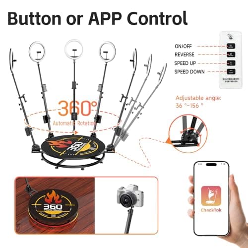 OHYEAHSPIN 360 Photo Booth with Flight Case, Ring Light, Software APP Remote Control for Parties 2-3 People Stand on Automatic 360 Rotating Camera Video Booth(27'') - Thumbnail 3