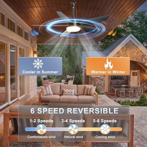 Phylluz Outdoor Ceiling Fan with Lights, 48 Inch Plug in Gazebo Fans with Remote APP Control, Quiet DC Motor, Dimmable 3CCT, Waterproof Hanging Fans for Patios, Porch, Black - Thumbnail 5