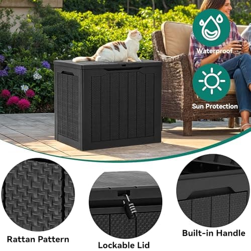 YITAHOME 30 Gallon Outdoor Storage Box, Small Water Resistant Resin Deck Box, Indoor Outdoor Lockable Rattan Storage Container for Patio, Garden, Cushions, Tools, Equipment (Black) - Thumbnail 4