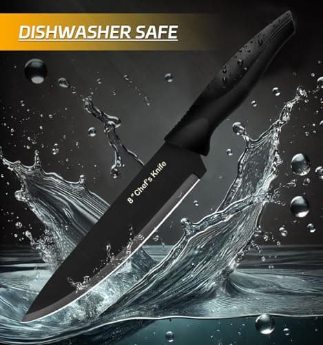 XANAPON Knife Set, 14 Pieces Kitchen Knife Set, High Carbon German Stainless Steel, Dishwasher Safe Cutlery with Sharpener, Black - Thumbnail 5