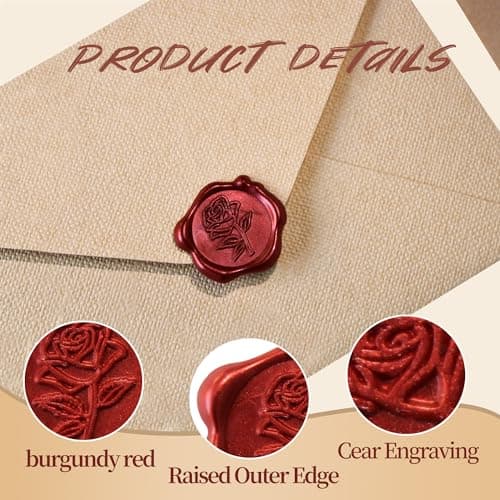 Pilloze 25 Pcs Wax Seal Stickers - Red Rose Envelope Stickers, Self- Adhesive Rose Wax Seals Perfect for Envelope, Easy to Use with Good Adhesion Invitation Seals - Thumbnail 4