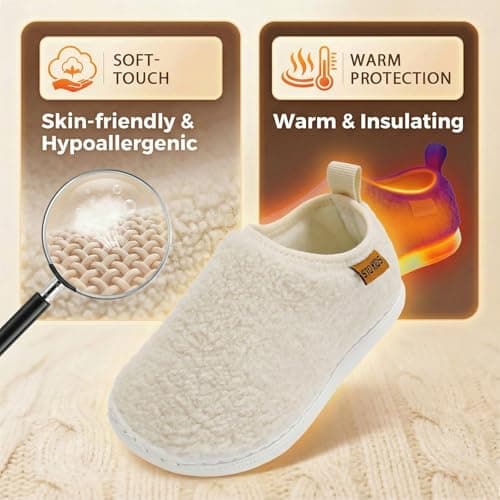 Toddler Boys Girls Slippers Indoor House Shoes Non-Slip Slip-On Baby Kids Fuzzy Warm Woolen Bedroom Slipper Cozy Lightweight Walking Shoes for Home Outdoor Winter Unisex Beige Toddler 6 - Thumbnail 4