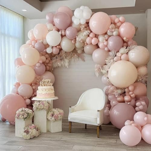 Dusty Pink White Balloon Garland Double Stuffed Baby Pink Nude Beige Balloons Cream Balloon Arch Kit for Boho Baby Shower Easter Birthday Bridal Shower Wedding Mother's Day Party Decorations - Thumbnail 5