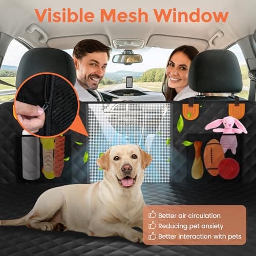 CUIOFREE Dog Seat Cover for Back Seat Hard Bottom,Holds 500 lbs,Waterproof Dog Car Seat Cover for Back Seat Extender,Scratch-Proof Pet Hammock for Car,SUV,Truck - with Mesh Window & Storage,BlackOR - Thumbnail 5