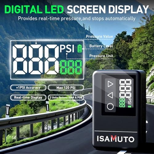 ISAMUTO Mini Electric Bike Pump, 120 PSI Portable Bike Tire Inflator with Digital Gauge & Auto Shut-Off, Rechargeable Pocket Air Pump for Presta & Schrader Valves, Road Bike, MTB, E-Bike - Thumbnail 5