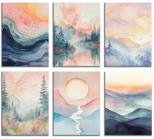 6Pcs Mental Health Wall Art Watercolor Abstract Psychology Therapy Motivational Quote Forest Mountains Poster Painting Picture Wall Decor Canvas Print Artwork for Office Classroom Home Decoration - Image 1