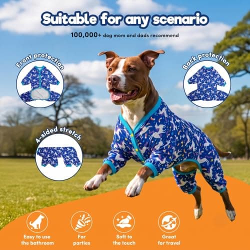 LovinPet Pitbull Pets Shirts, Undershirt for Dog Coats, Anti Licking, Pet Anxiety Calming Onesies for Dogs, Lightweight Stretchy Fabric, Chasing Dreams Horse Print, Large Breed Dog Clothes,Blue L - Thumbnail 4