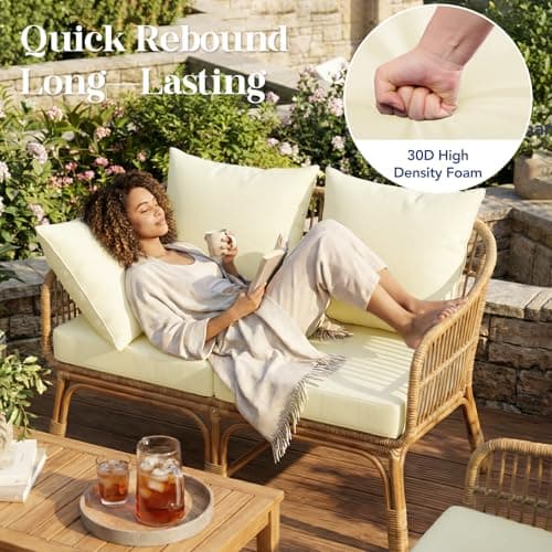 L’AGRATY Outdoor Chair Cushions for Patio Furniture：24" x 24" Deep Seat Cushions with Backrest for Couch Sofa Chair - Waterproof Fade-Resistant Patio Cushion (Set of 4,Ivory) - Thumbnail 5